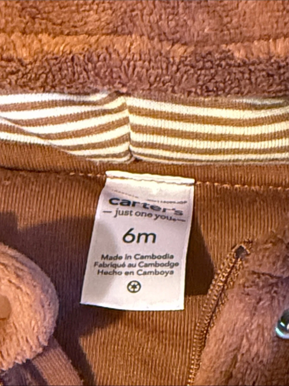 Carter's Brown Hooded Fleece Baby Footed One-Piece